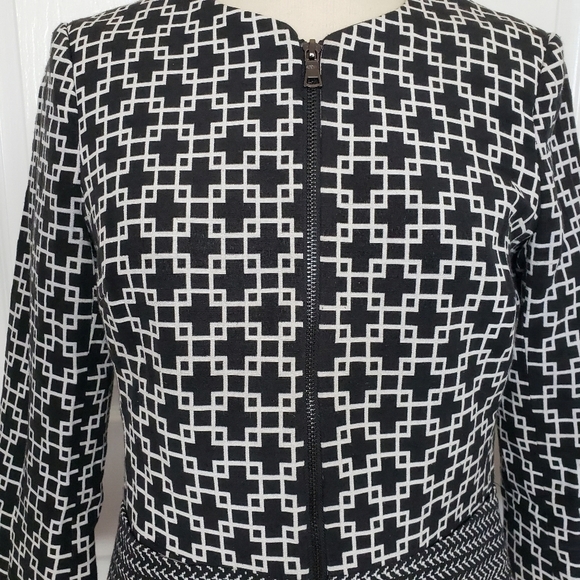 Saks Fifth Avenue Black Label Black White Geometric 2 Way Zip Jacket 4 - Picture 2 of 15